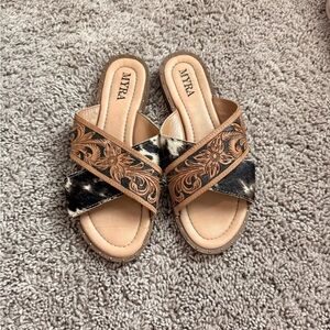 Myra Bag Brown and Black Patterned Sandals